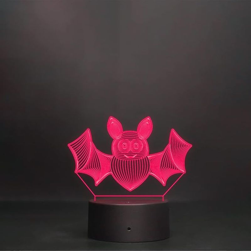 3D Illusion Bat Animal Led Night Lamp 7 Color Changing Light Color Room Decor Circle Base