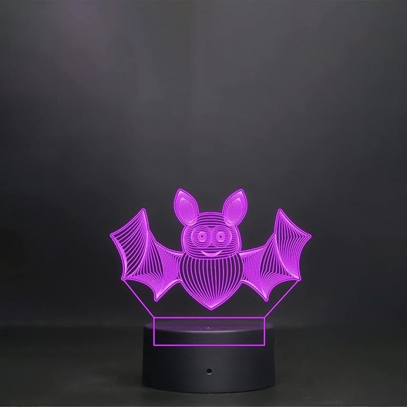 3D Illusion Bat Animal Led Night Lamp 7 Color Changing Light Color Room Decor Circle Base