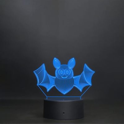 3D Illusion Bat Animal Led Night Lamp 7 Color Changing Light Color Room Decor Circle Base