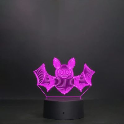 3D Illusion Bat Animal Led Night Lamp 7 Color Changing Light Color Room Decor Circle Base