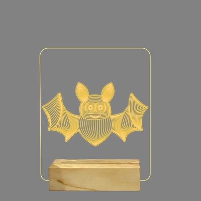 3D Illusion Bat Animal Night Lamp with Warm White Color Room Decor Wooden Base Lamp