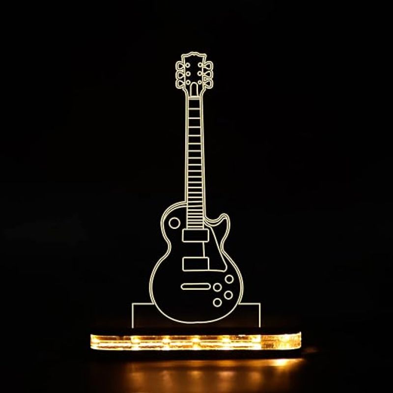 3D  Illusion Guitar Led Night Lamp with Warm White Color Gift for Birthday