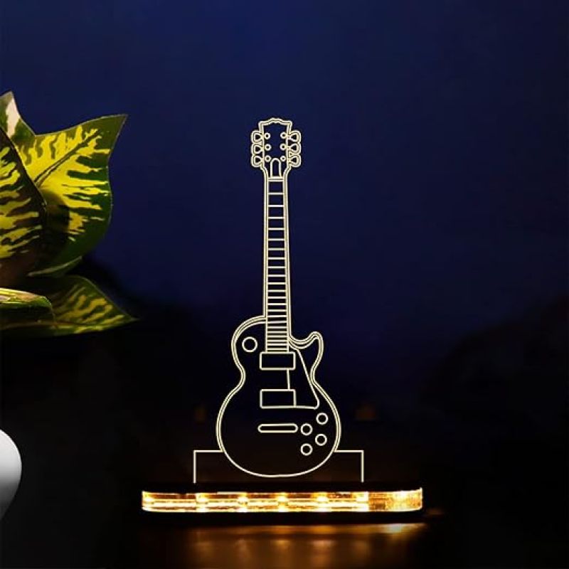 3D  Illusion Guitar Led Night Lamp with Warm White Color Gift for Birthday