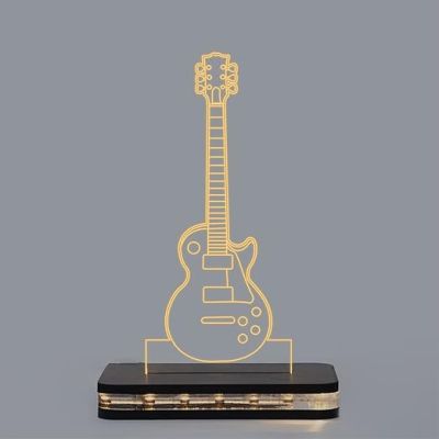 3D  Illusion Guitar Led Night Lamp with Warm White Color Gift for Birthday