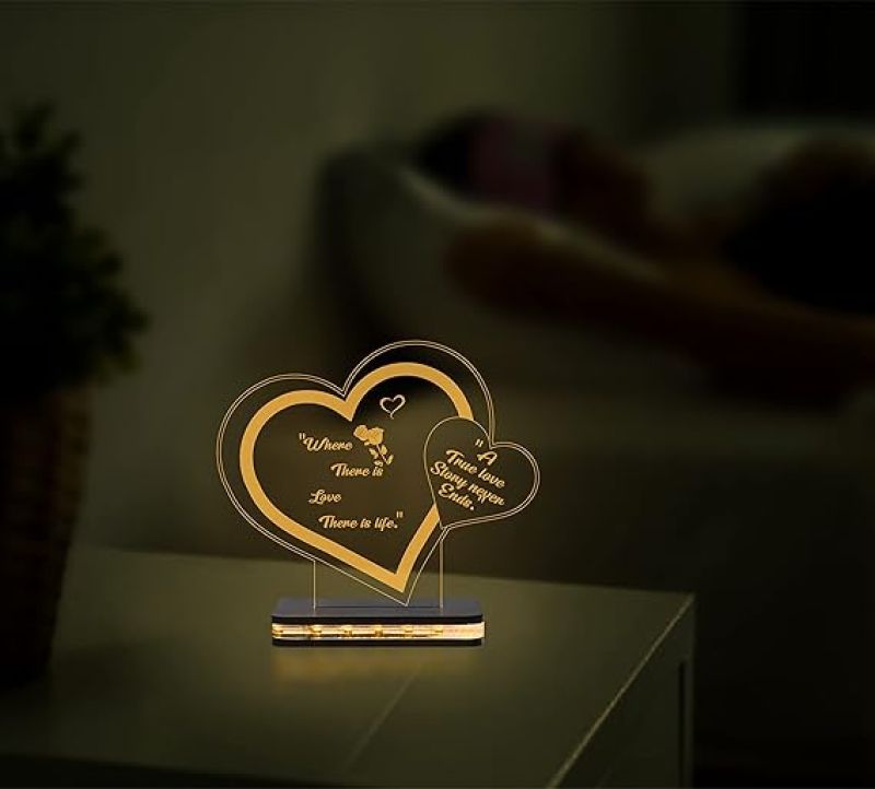 3D Illusion Double Heart Led Night Lamp with Warm White Color Birthday Wedding Anniversary Valentine's Day Gifts