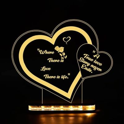 3D Illusion Double Heart Led Night Lamp with Warm White Color Birthday Wedding Anniversary Valentine's Day Gifts