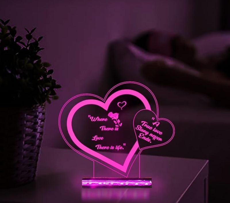 3D Illusion Double Heart Led Night Lamp 16 Color Changing Light with Remote Control Birthday Wedding Anniversary Valentine's Day Gifts