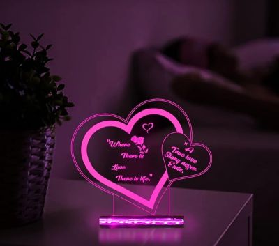 3D Illusion Double Heart Led Night Lamp 16 Color Changing Light with Remote Control Birthday Wedding Anniversary Valentine's Day Gifts