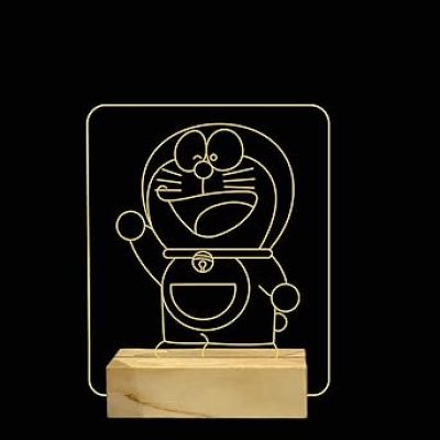 3D Illusion Doraemon Anime Night Lamp with Warm White Color Kids Room & Home Decoration Lamp Best Birthday Gift for Children Girls Boys Wooden Base Lamp