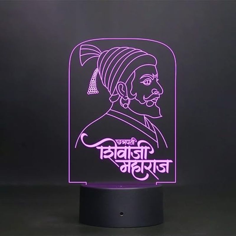 3D Illusion Chhatrapati Shivaji Maharaj Led Night lamp 7 Color Changing Light Circle Base