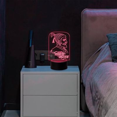 3D Illusion Chhatrapati Shivaji Maharaj Led Night lamp 7 Color Changing Light Circle Base