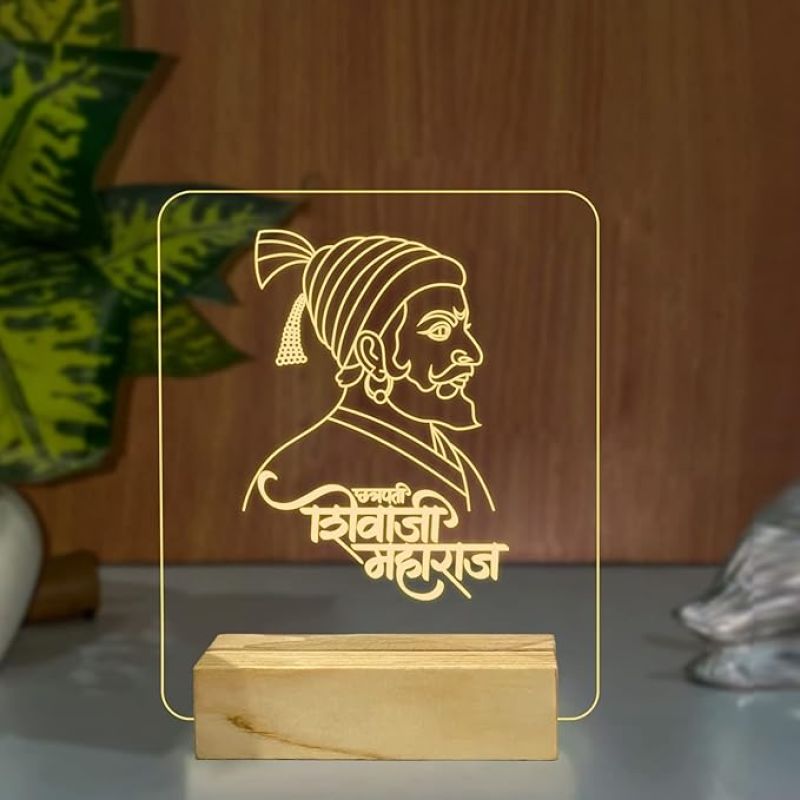 Chhatrapati Shivaji Maharaj Night lamp with Warm White Color Wooden Base Lamp