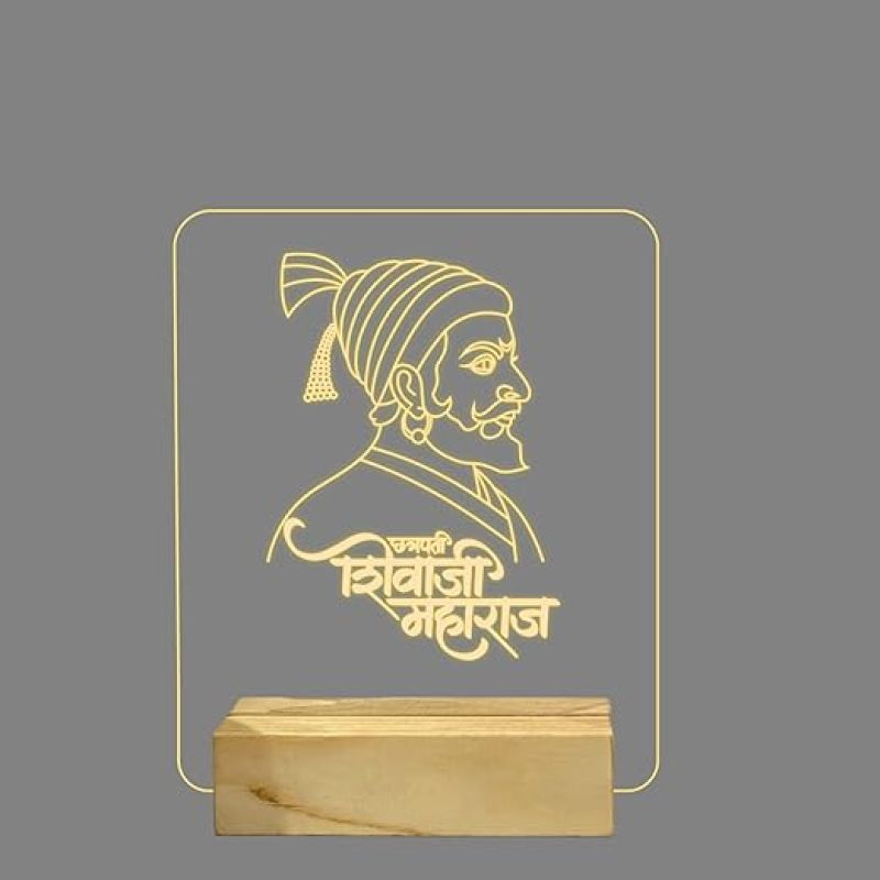 Chhatrapati Shivaji Maharaj Night lamp with Warm White Color Wooden Base Lamp