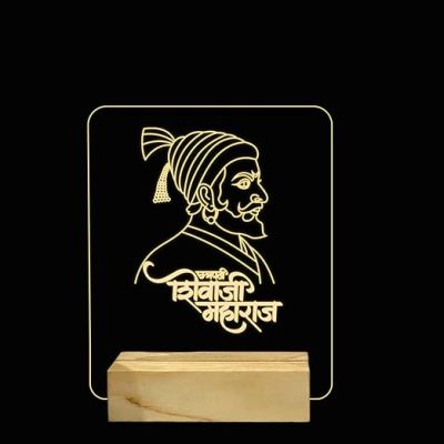 Chhatrapati Shivaji Maharaj Night lamp with Warm White Color Wooden Base Lamp