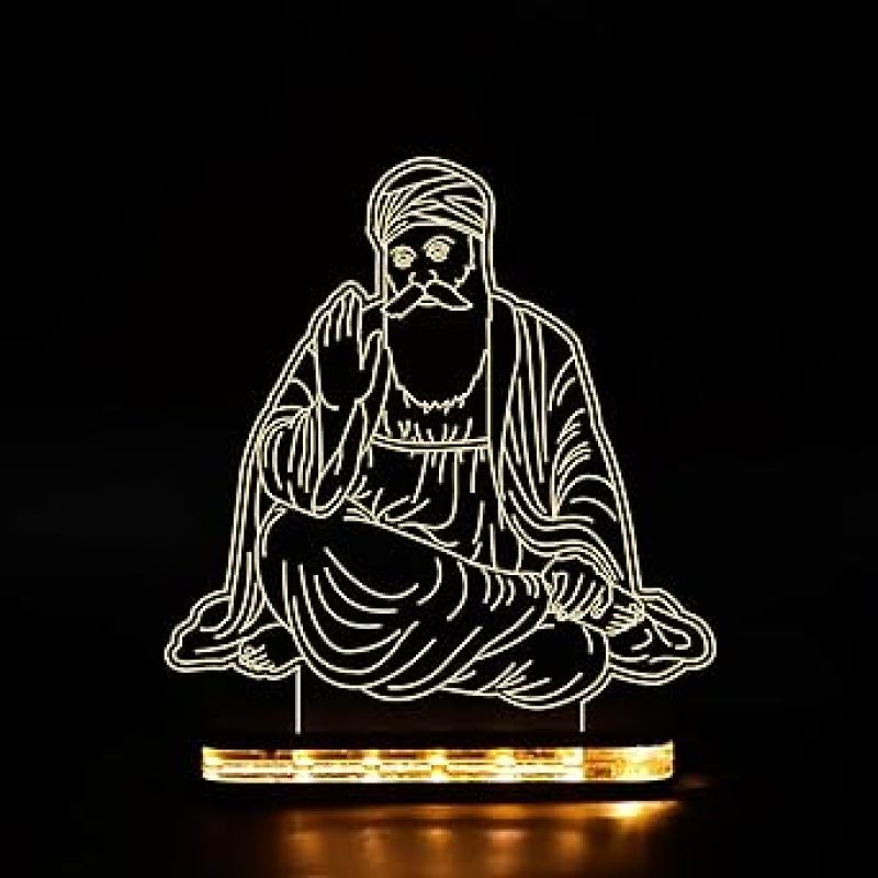 3D Illusion Guru Nanak Dev Ji Led Night Lamp with Warm White Color Mini Temple and Bedroom Decor