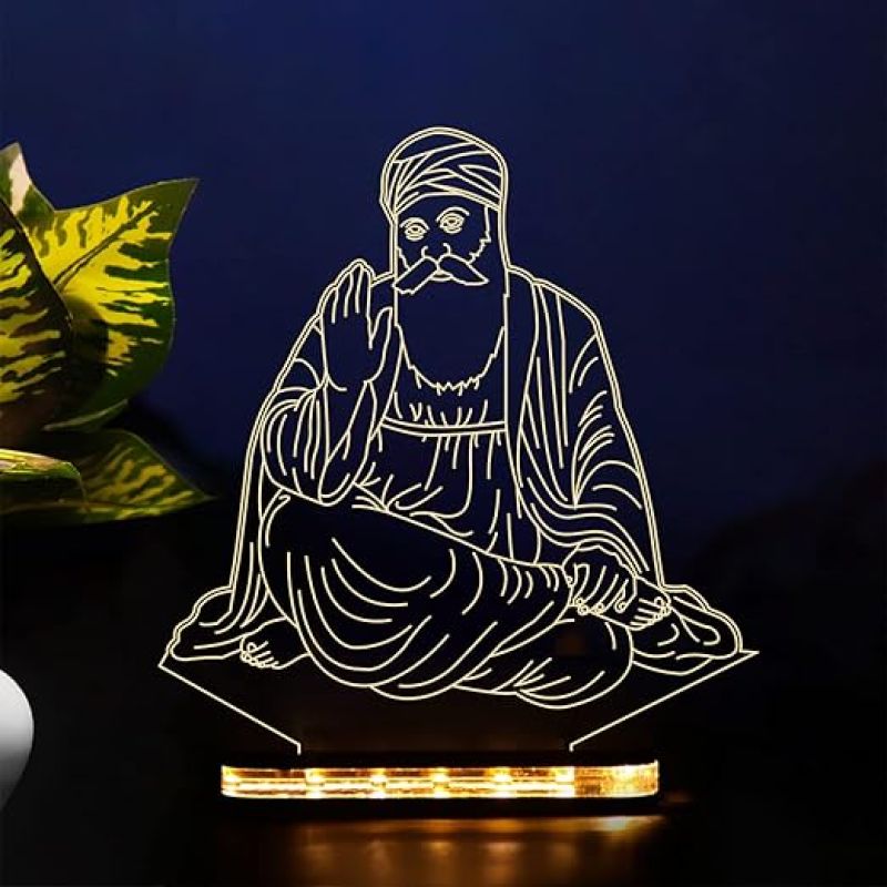 3D Illusion Guru Nanak Dev Ji Led Night Lamp with Warm White Color Mini Temple and Bedroom Decor