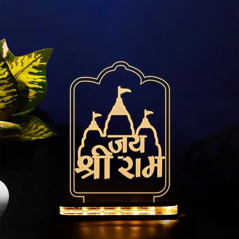 Jay Sri Ram Acrylic Led Night lamp with Warm White Color Home Decor Light & Temple Decor