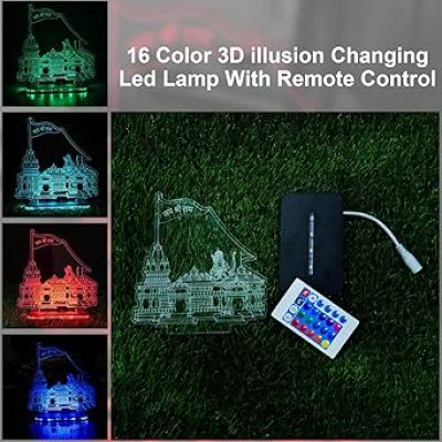 3D Illusion Ayodhya Ram Mandir Led Night Lamp 16 Color Changing Light with Remote Control  Religious Gifts Home Decoration