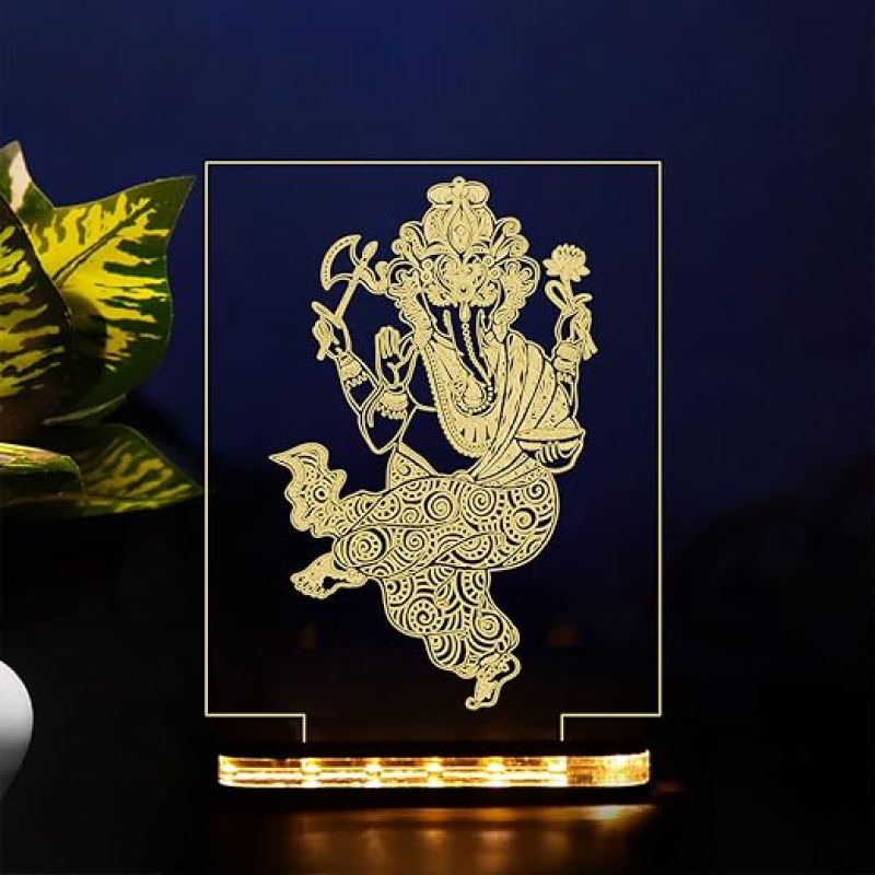 3D Illusion Shri Siddhi Vinayak Ganpati Led Night Lamp with Warm White Color Pooja Room & Home Decor