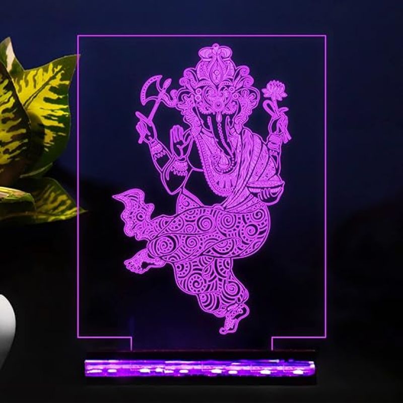 3D Illusion Shri Siddhi Vinayak Ganpati Led Night Lamp 16 Color Changing Light with Remote Control Pooja Room & Home Decor