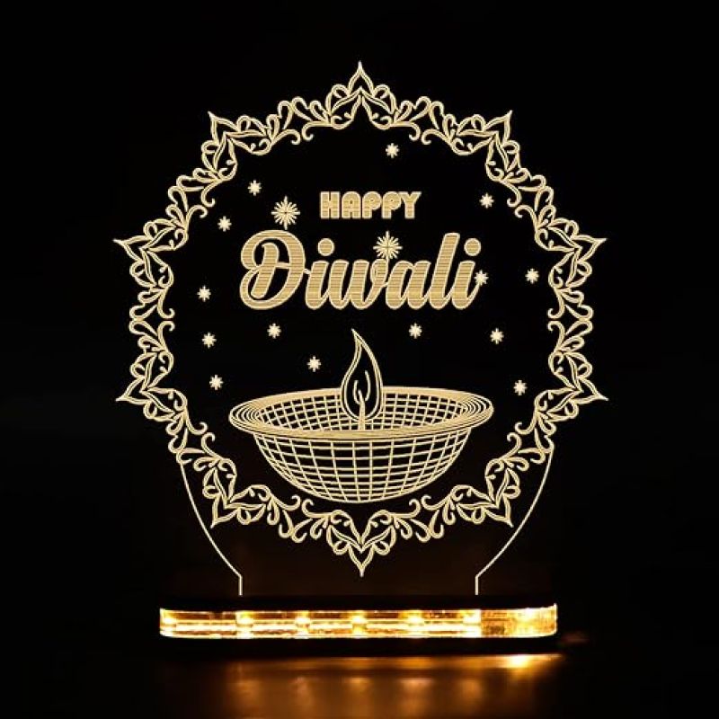 3D Illusion Diwali Diya Acrylic Led Night lamp with Warm White Color Home Decoration Light