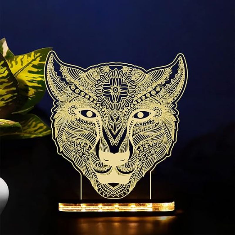 3D Illusion Lion Led Night Light with Warm White Color Gifts for Kids Room Decor or Bedside Lamp