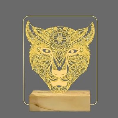 3D Illusion Lion Night Light with Warm White Color Gifts for Kids Room Decor or Bedside Lamp Wooden Base