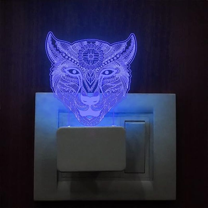 3D Illusion Lion Plug Night Lamp 7 Color Changing Light