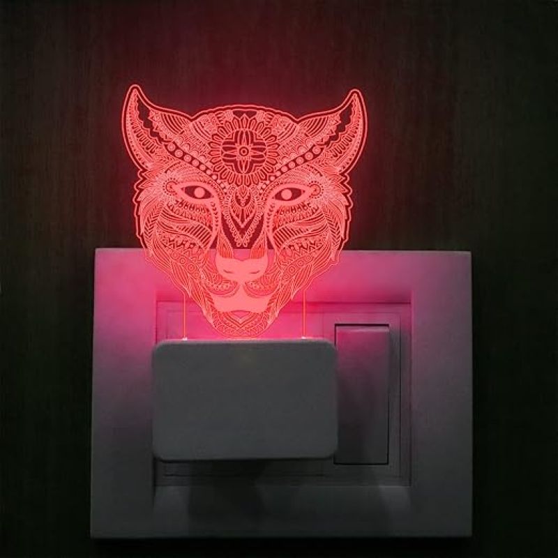 3D Illusion Lion Plug Night Lamp 7 Color Changing Light