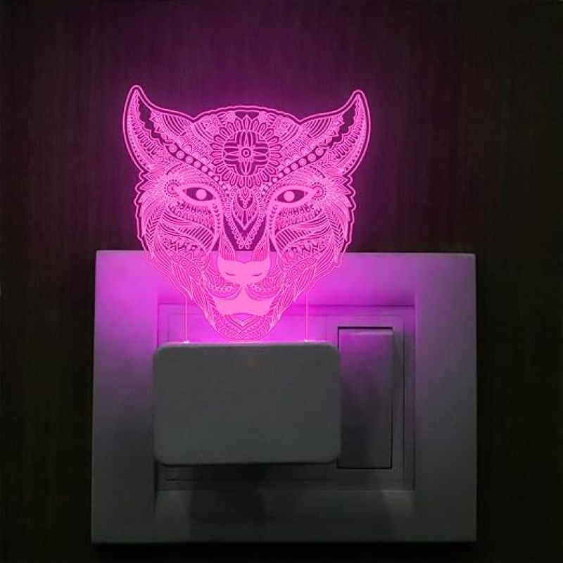 3D Illusion Lion Plug Night Lamp 7 Color Changing Light