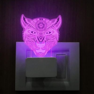 3D Illusion Lion Plug Night Lamp 7 Color Changing Light