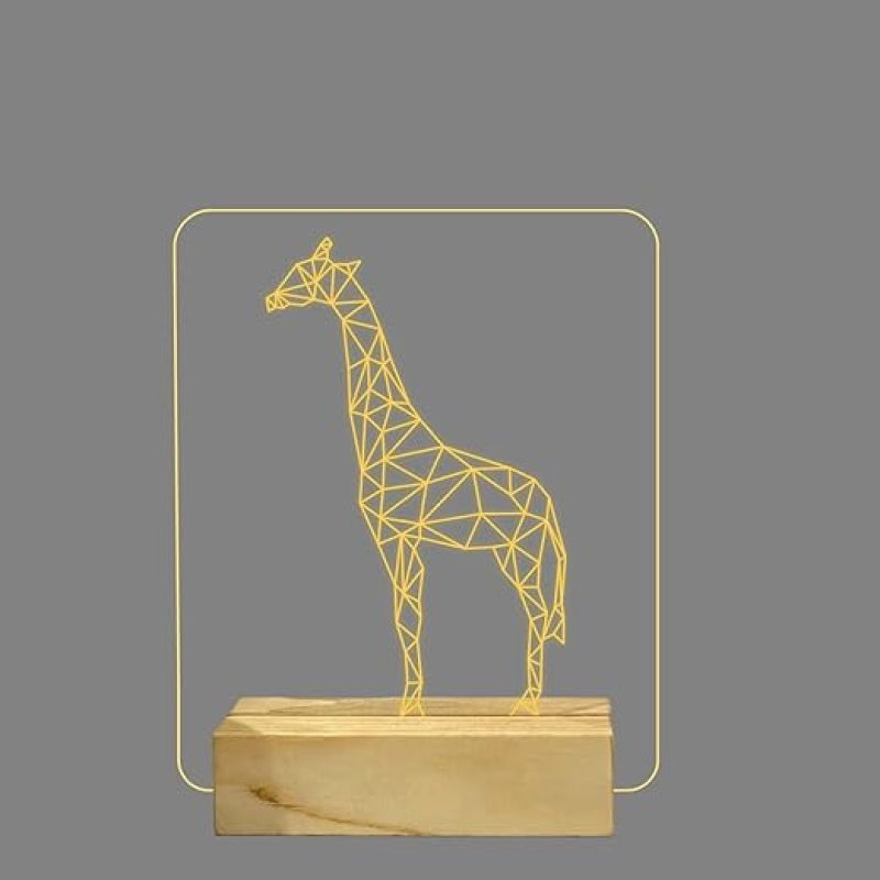 3D Illusion Giraffe Night Lamp with Warm White Color Gift for Kids Birthday Wooden Base Lamp