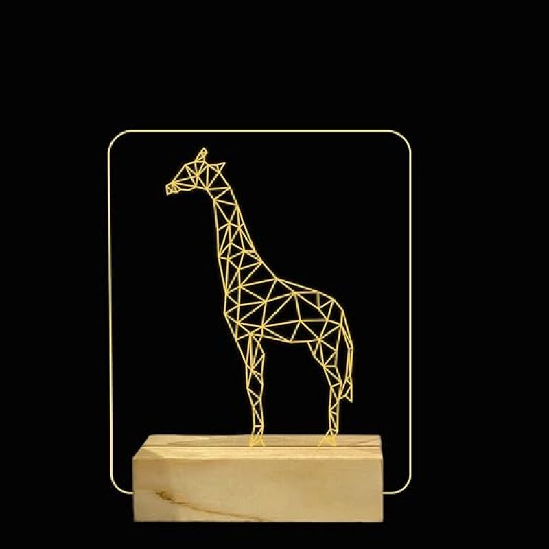 3D Illusion Giraffe Night Lamp with Warm White Color Gift for Kids Birthday Wooden Base Lamp