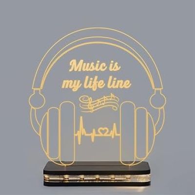 3D Illusion Headphone Led Night lamp with Warm White Color Home Decoration and Birthday Gift