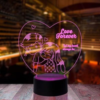 Love Forever Acrylic Led Night lamp 16 Color Changing Light with Remote Control Gift for Loveable Person Circle Base