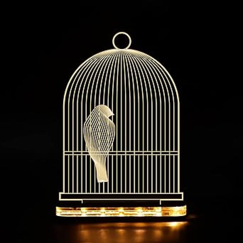 3D Illusion Bird cage Led Night lamp with Warm White Color Home Office Decor Light
