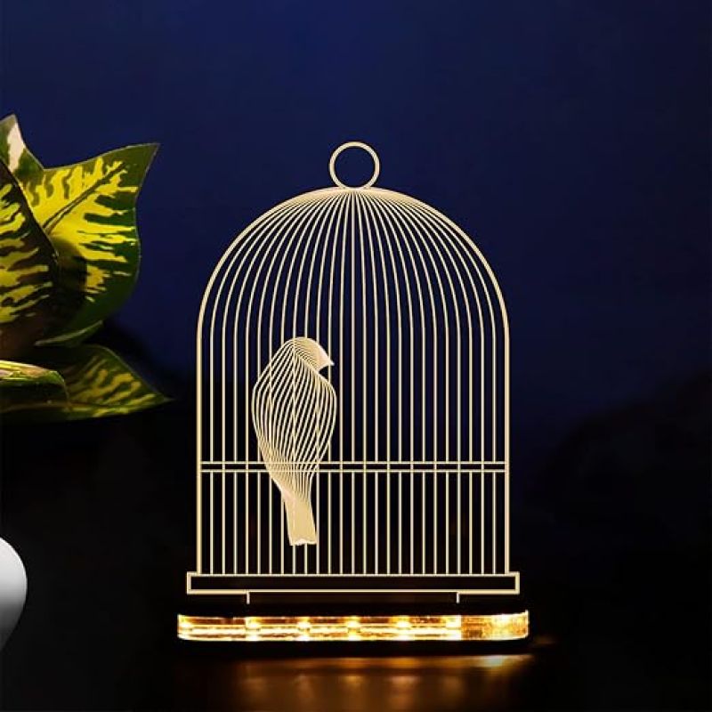 3D Illusion Bird cage Led Night lamp with Warm White Color Home Office Decor Light