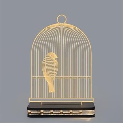 3D Illusion Bird cage Led Night lamp with Warm White Color Home Office Decor Light