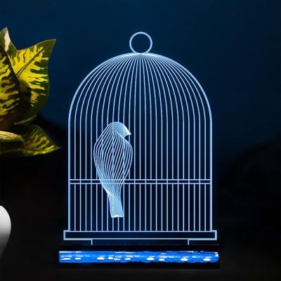 3D Illusion Bird cage Led Night lamp 16 Color Changing Light with Remote Control Home Office Decor Light
