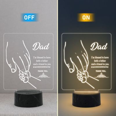 3D Illusion Dad Acrylic Led Night Lamp with Warm White Color Fathers Day Gift Birthday Gift for Dad