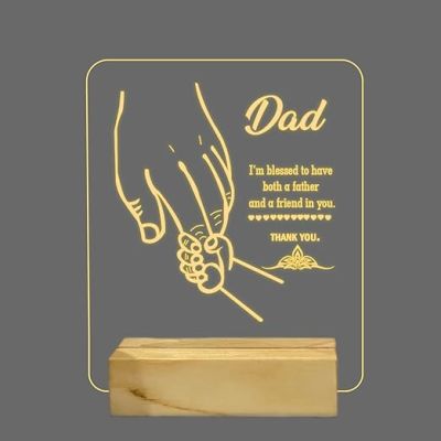 3D Illusion Dad Acrylic Led Night Lamp with Warm White Color Fathers Day Gift Birthday Gift for Dad Wooden Base