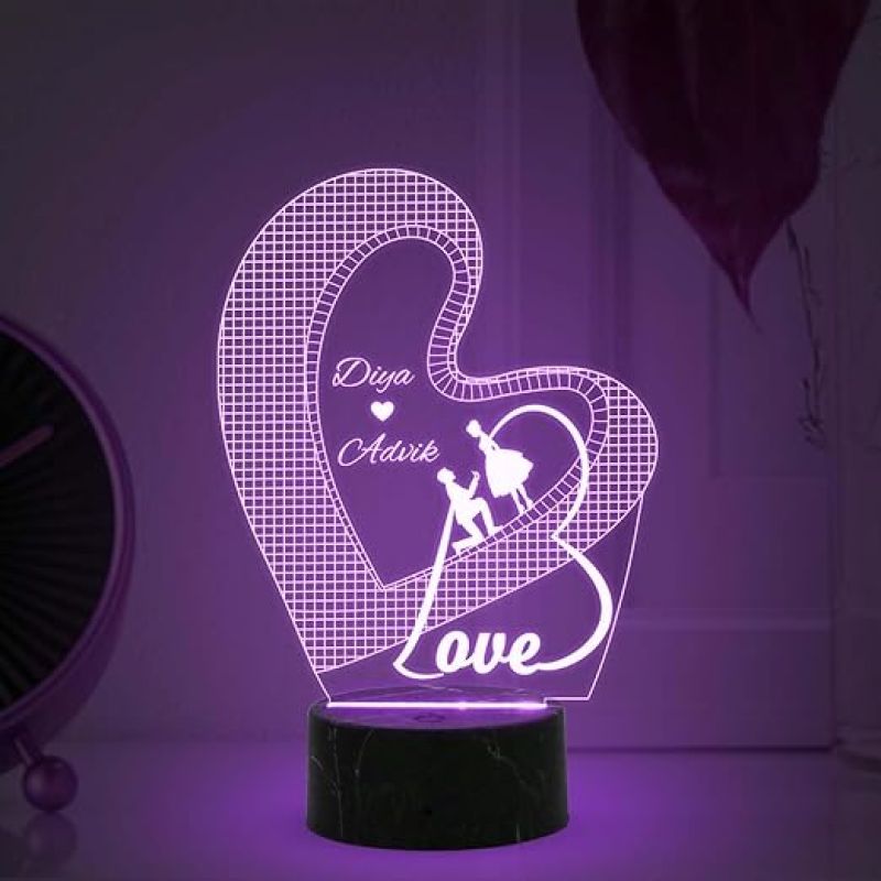 Personalized Love Text in Heart Night Lamp with Multicolored Light Customized with Name Wedding Marriage Anniversary Valentine Day Propose Gift for Couple