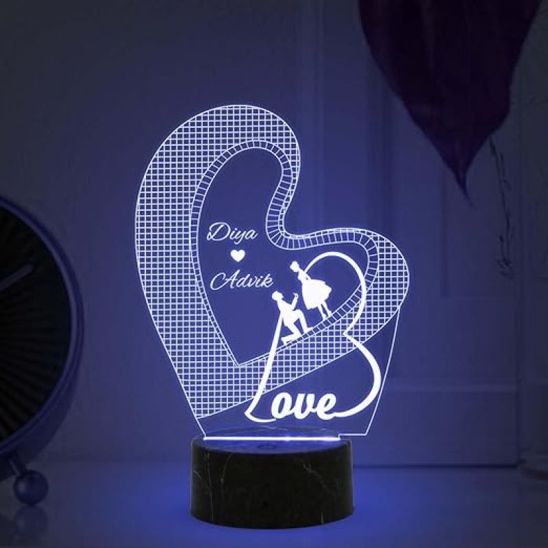 Personalized Love Text in Heart Night Lamp with Multicolored Light Customized with Name Wedding Marriage Anniversary Valentine Day Propose Gift for Couple