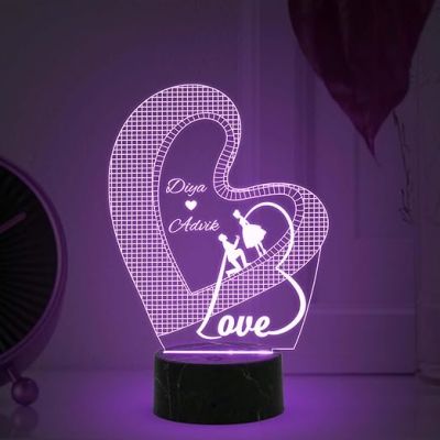Personalized Love Text in Heart Night Lamp with Multicolored Light Customized with Name Wedding Marriage Anniversary Valentine Day Propose Gift for Couple