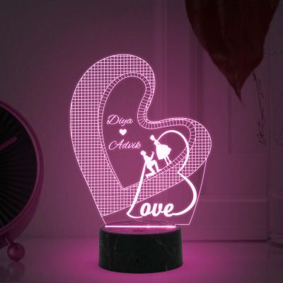 Personalized Love Text in Heart Night Lamp with Multicolored Light Customized with Name Wedding Marriage Anniversary Valentine Day Propose Gift for Couple