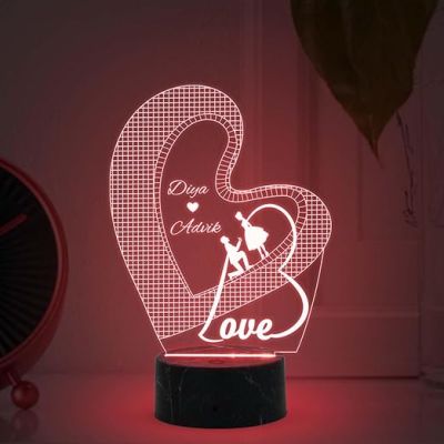 Personalized Love Text in Heart Night Lamp with Multicolored Light Customized with Name Wedding Marriage Anniversary Valentine Day Propose Gift for Couple