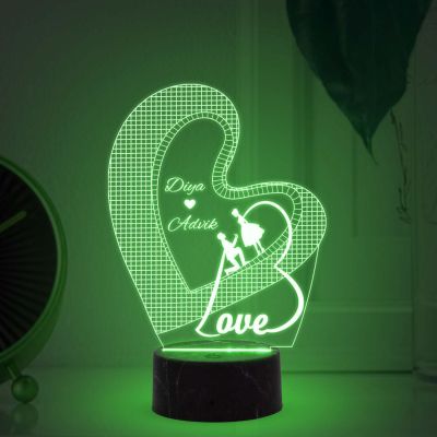 Personalized Love Text in Heart Night Lamp with Multicolored Light Customized with Name Wedding Marriage Anniversary Valentine Day Propose Gift for Couple