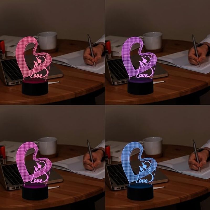 3D Illusion Love Text in Heart Shape Led Night Lamp 16 Color Changing Light with Remote Control Gift for Anniversary, Valentine