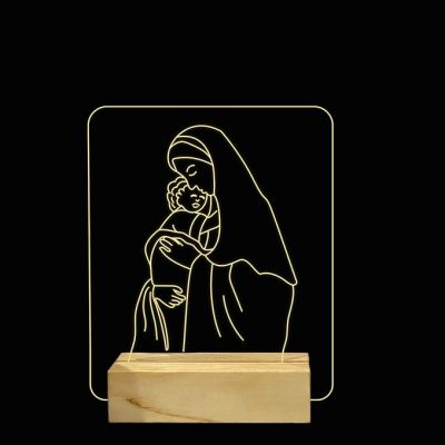 3D Illusion Mom Son Acrylic Night lamp with Warm White Color Gift for mom Wooden Base