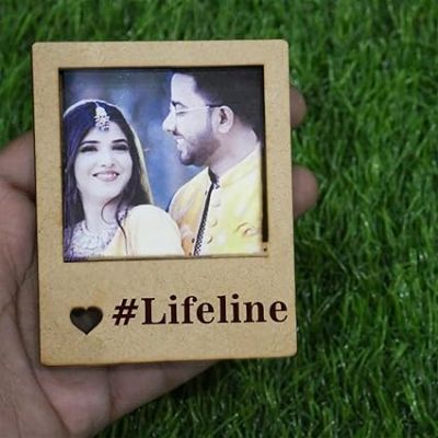 Couple Photo Fridge Magnet Stickers Wooden Cutout Frame Home Kitchen Refrigerator Decor Accessories